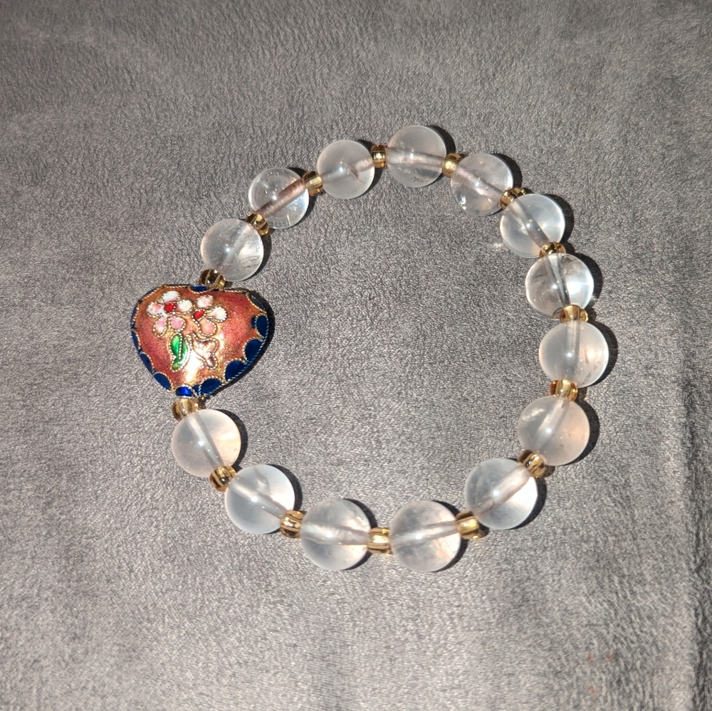 10mm Rose Quartz & Cloisonne Bracelet